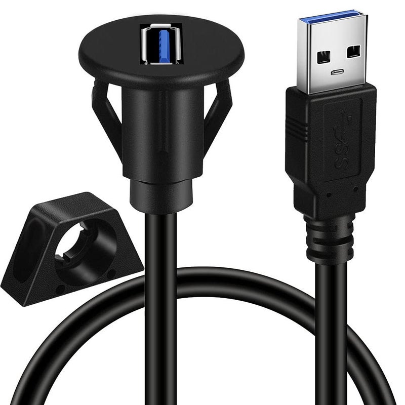 BATIGE Small USB 3.0 Male to Female AUX Flush Panel Mount Extension Cable for Car Truck Boat Motorcycle Dashboard 3ft - Image 1
